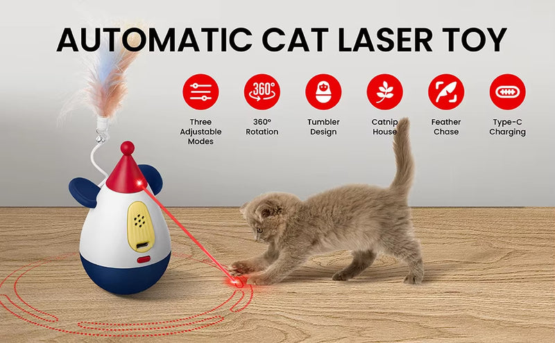 Automatic Interactive Cat Laser Toy, Rechargeable Motion Cat Toy with Rotating Laser, Indoor Exercise Toy for Cats and Kittens