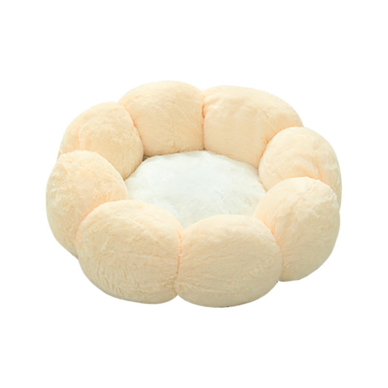 Round Floral Cat Bed, Cozy Flower-Shaped Pet Bed for Cats and Small Dogs, Soft Plush Cushion Bed for Indoor Sleeping and Lounging