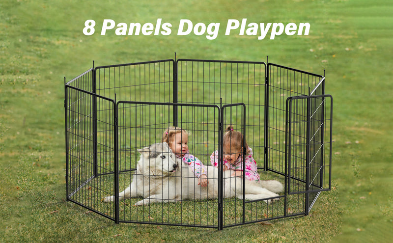 Dog Playpen Indoor Outdoor, 8 Panels Fence with Anti-Rust Coating, Metal Heavy Portable Foldable Dog Pen for Large, Medium Small Dogs RV Yard Camping