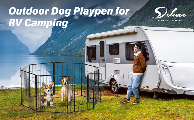 Dog Playpen Indoor Outdoor, 8 Panels Fence with Anti-Rust Coating, Metal Heavy Portable Foldable Dog Pen for Large, Medium Small Dogs RV Yard Camping