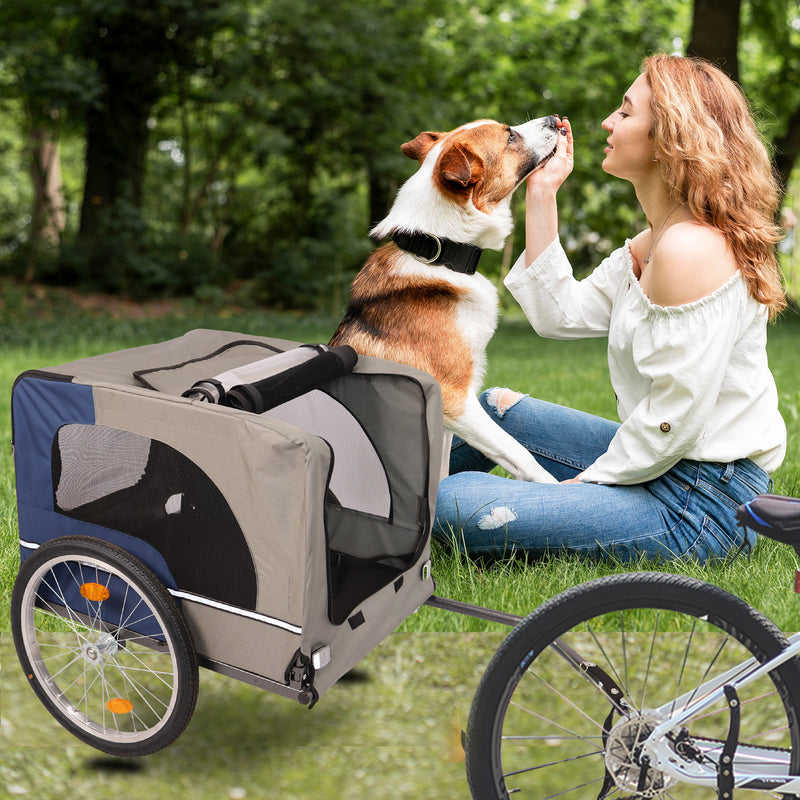 Dog Bike Trailer, Breathable Mesh Dog Cart with 3 Entrances, Safety Flag, 8 Reflectors, Folding Pet Carrier Wagon with 20 Inch Wheels, Bicycle Carrier for Medium and Small Sized Dogs