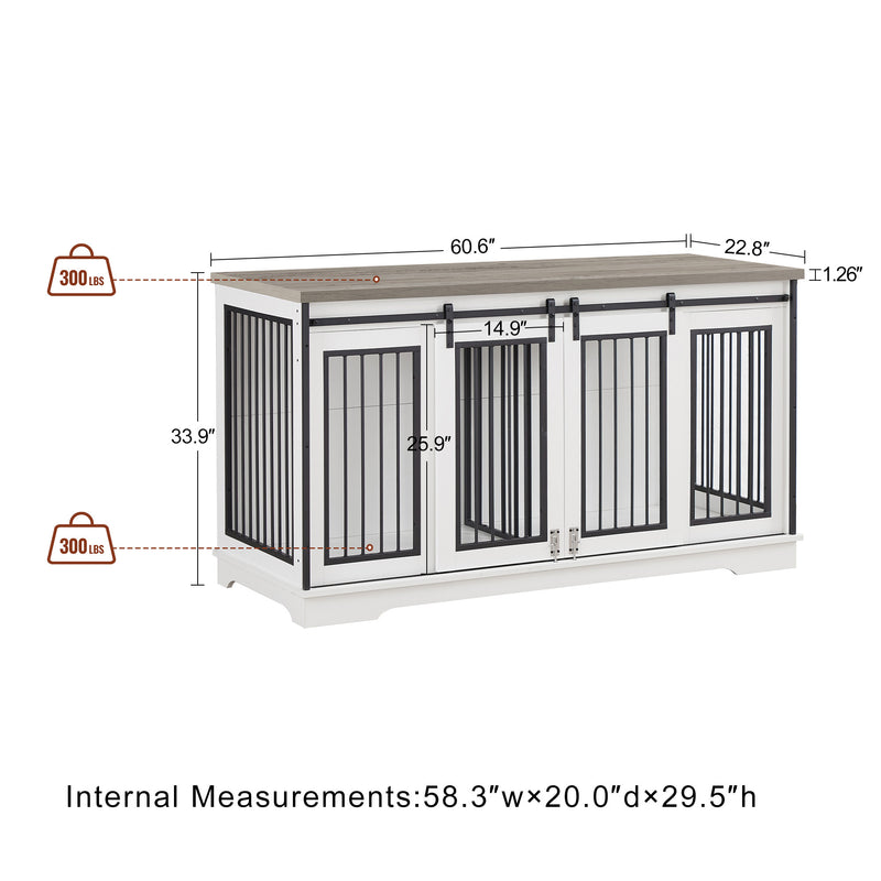 Super large TV cabinet dog crate dog cage End table, dog cage can keep two dogs.White & Grey, 60.6'' W x 22.8'' D x 33.9'' H.