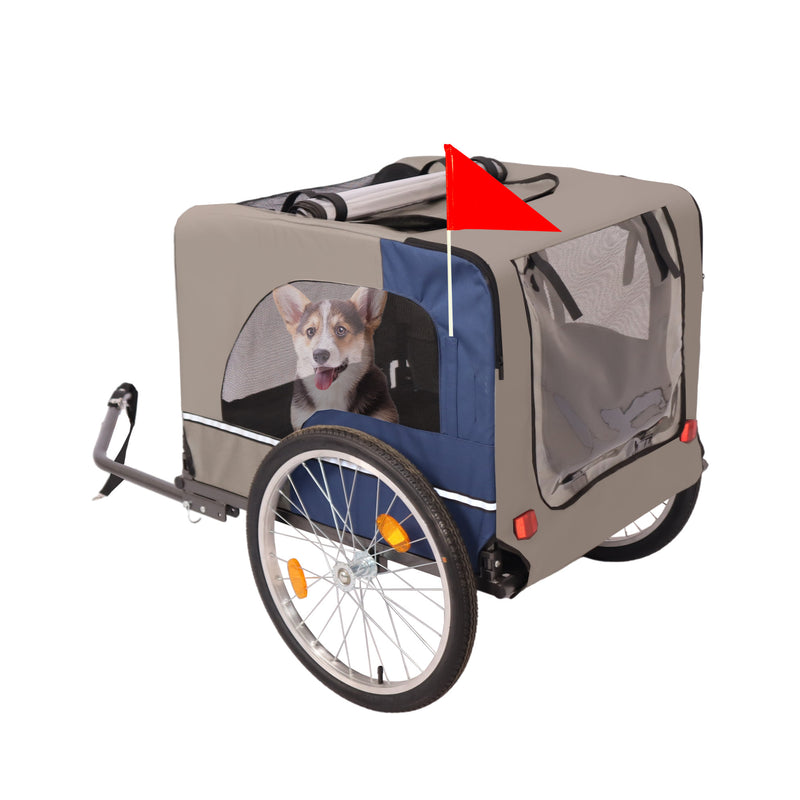 Dog Bike Trailer, Breathable Mesh Dog Cart with 3 Entrances, Safety Flag, 8 Reflectors, Folding Pet Carrier Wagon with 20 Inch Wheels, Bicycle Carrier for Medium and Small Sized Dogs