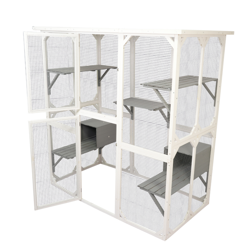 Cat cage box lovely house cute pet play space Wooden, White, Medium