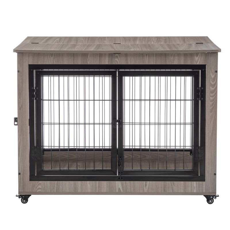 Dog Crate Furniture, Large Dog Kennel, Wooden Pet Furniture with Pull-Out Tray, Home and Indoor Use, Double Door Modern Side End Table for Medium/Large/Small Dog