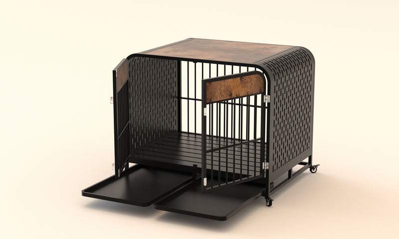 Heavy Duty Dog Crate Furniture Wooden Table Pet Dog Cage Kennel House Indoor Side End Table Decor with Removable Trays and Lockable Wheels for Medium and Large Dogs