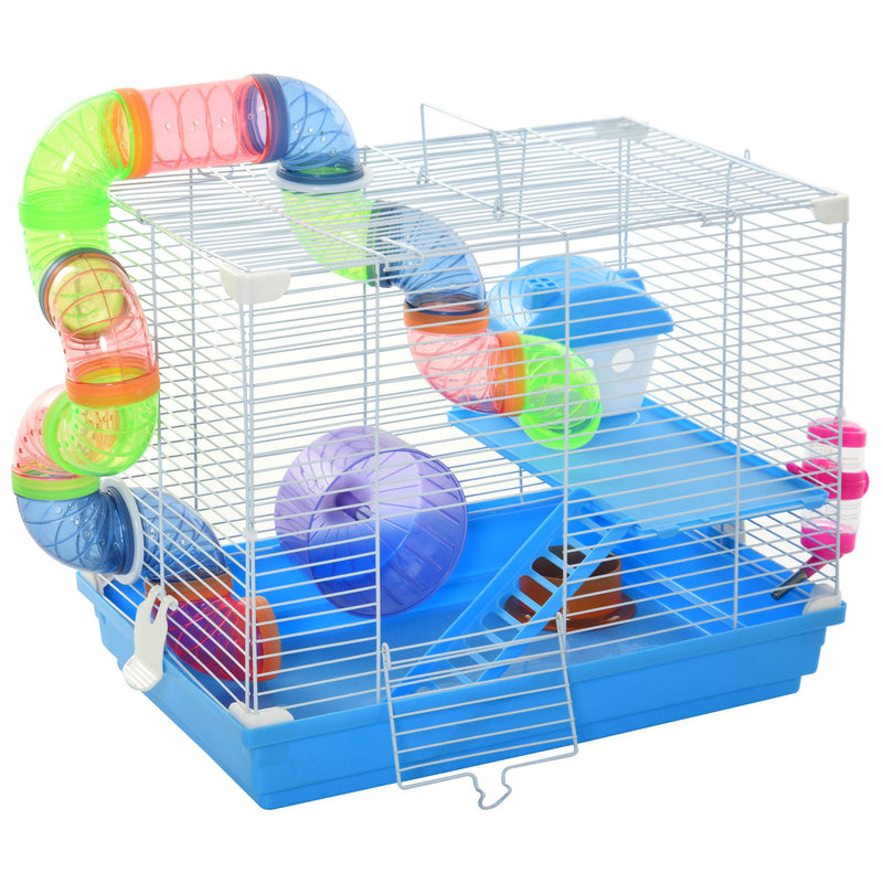 18" 2-Tier Hamster Cage with Wheel and Water Bottle, Blue