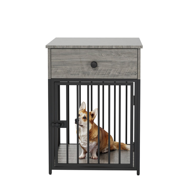 Dog Crate Furniture, Dog House, Decorative Dog Kennel with Drawer, Indoor Pet Crate End Table for Small Dog, Iron-Tube Dog Cage, Chew-Proof