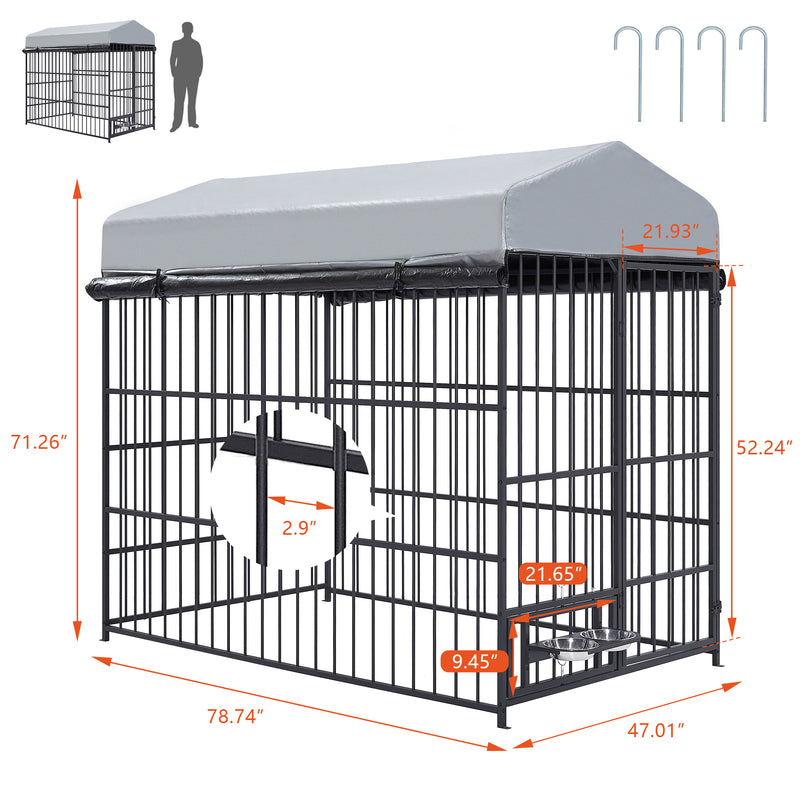 Large Dog Kennel Outdoor Pet Pens Dogs Run Enclosure Animal Hutch Metal Coop Fence with Roof Cover(6.6'L x 3.9'W x 5.9'H)