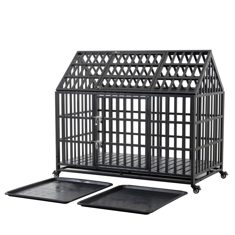 Heavy Duty Dog Crate Large Dog cage Strong Metal Dog Kennels and Crates for Large Dogs with 4 Lockable Wheels