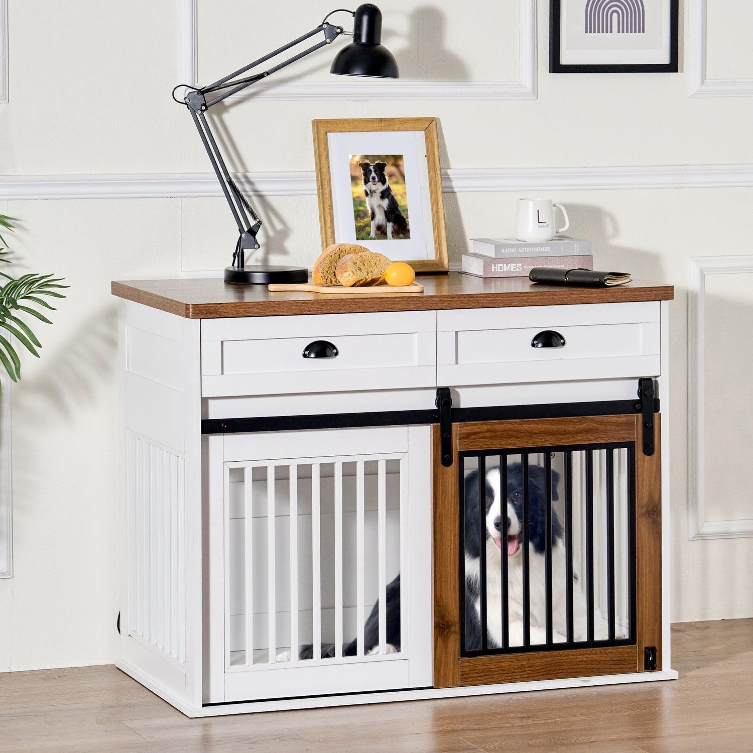 Heavy Duty Furniture style dog cage, wooden dog cage, double door dog cage, side cabinet dog cage