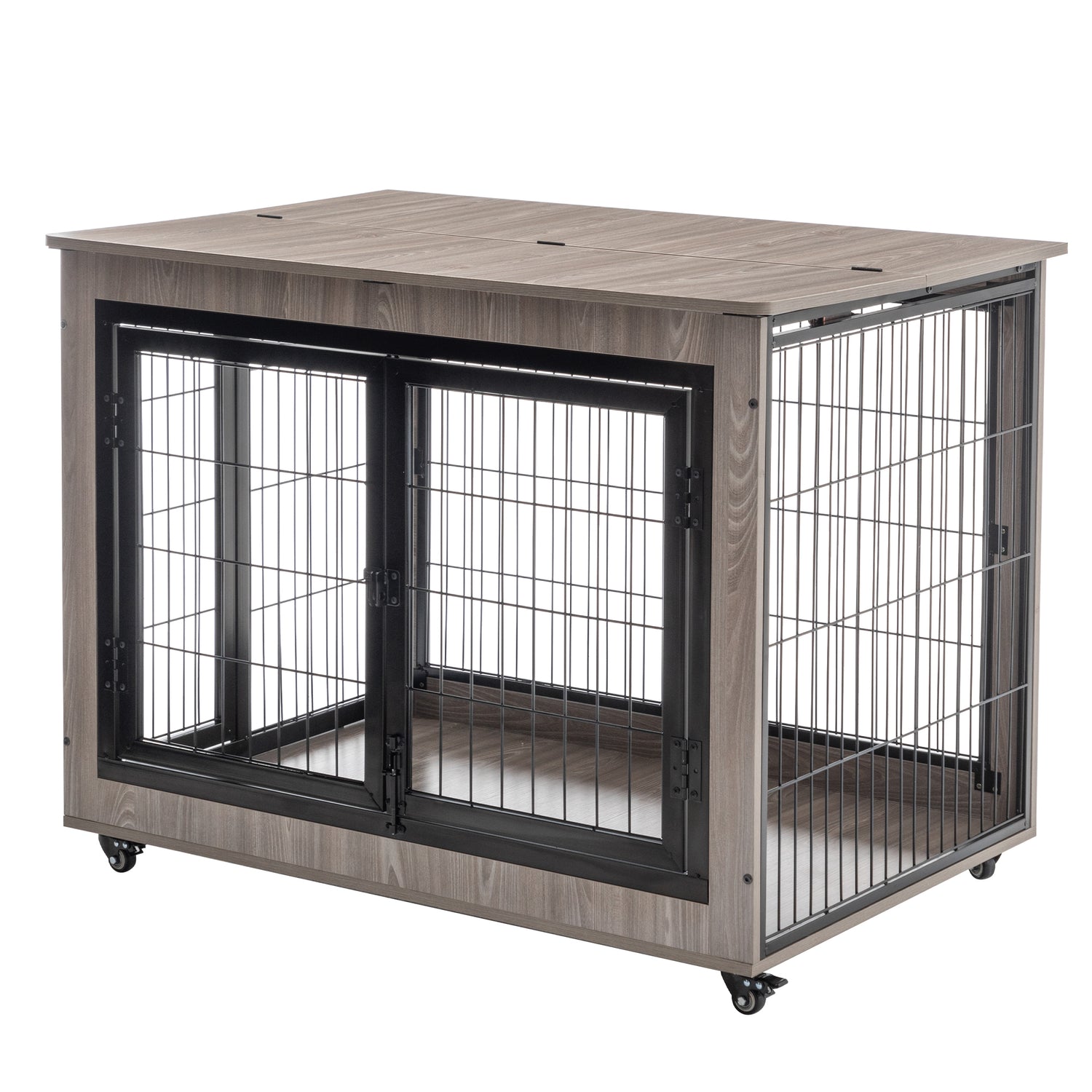 Dog Crate Furniture, Large Dog Kennel, Wooden Pet Furniture with Pull-Out Tray, Home and Indoor Use, Double Door Modern Side End Table for Medium/Large/Small Dog