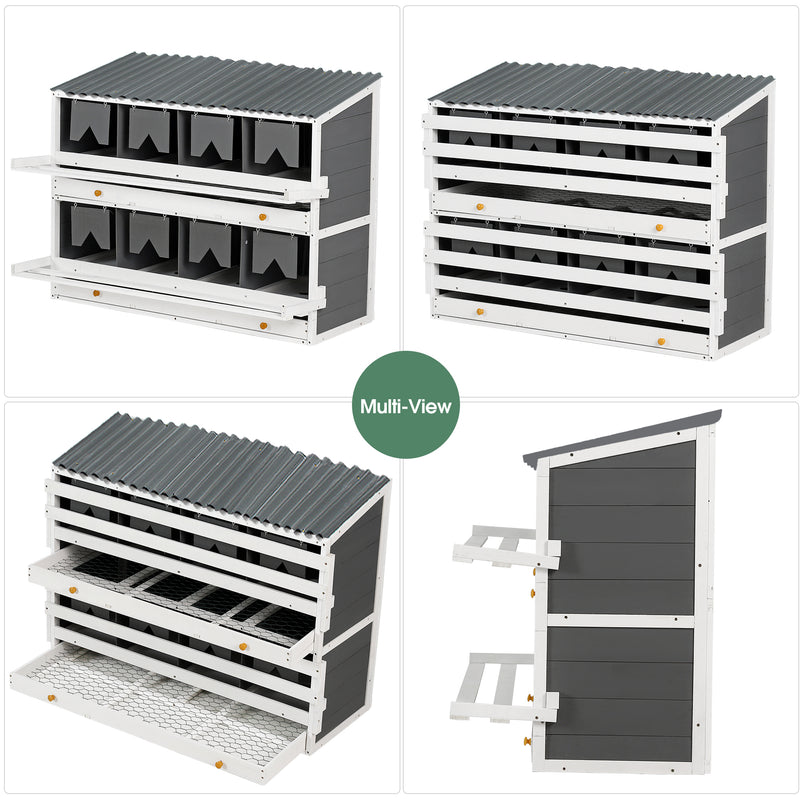 Nesting Boxes for Chickens, Wooden Chicken Nesting Box, 8 Compartments Egg Laying Boxes for Hens, Ducks and Poultry with Rollout Eggs Collection, PVC Roofing and Foldable Perches, 47"Lx26.4"Wx35.4"H