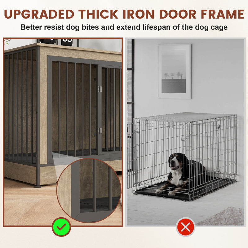 75 Inch Large Double Dog Crate Furniture for 2 Dogs Durable  3-in-1 Dog Crate TV Stand with Trays and Divider, Dog Kennel Indoor