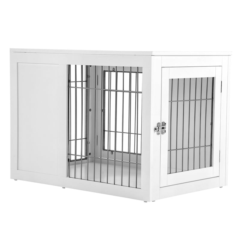 Dog Crate Furniture Wire Indoor Pet Kennel Cage, End Table with Double Doors, Locks for Small and Medium Dog House, White