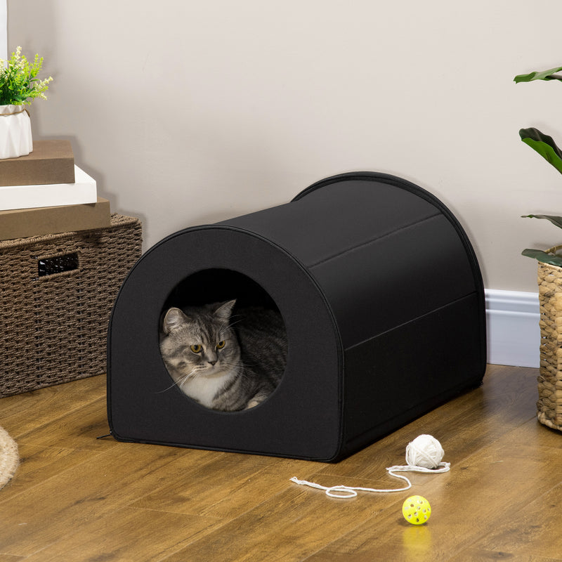 Dome Heated Cat House Portable and Waterproof Pet Shelter for Kitty in Winter, Black