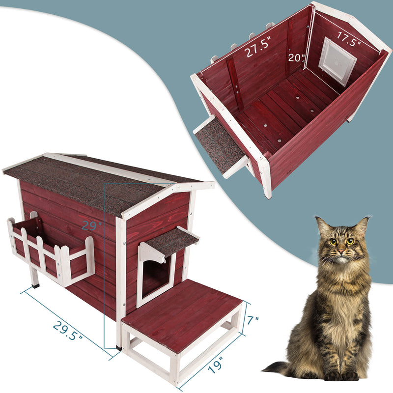 Outdoor Cat House, Large Feral Cats House with Escape Door,Wooden Outside Cat Shelter Weatherproof