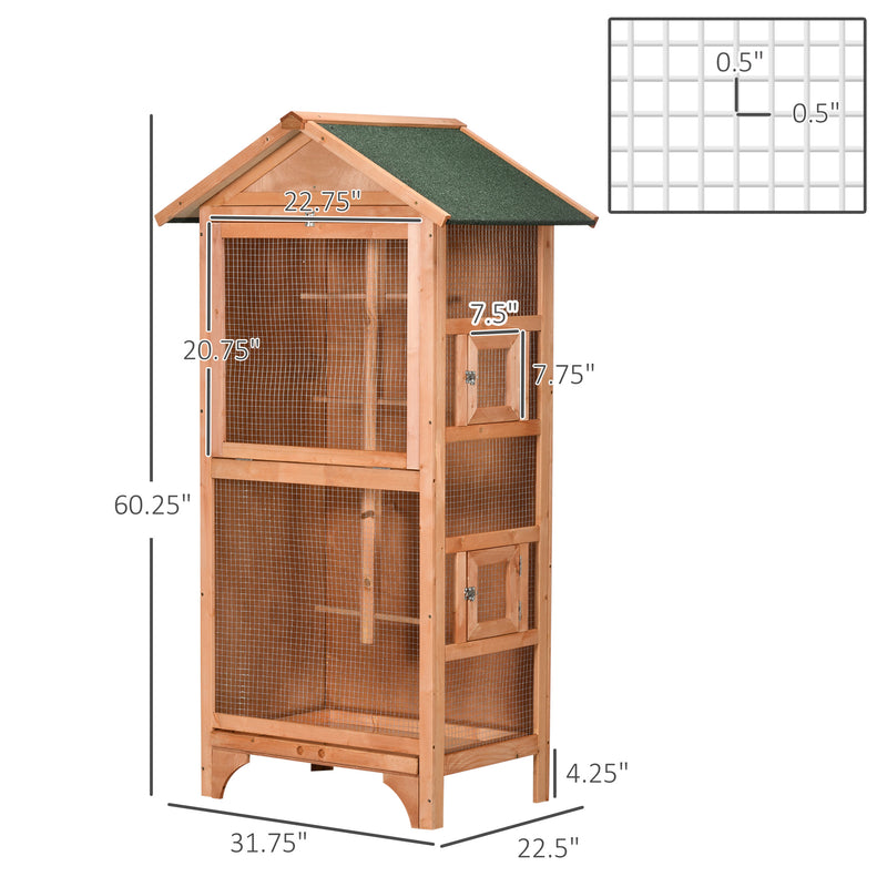 60" Wooden Outdoor Bird Cage for Finches, Parakeet, Large Bird Cage with Removable Bottom Tray 4 Perch, Orange