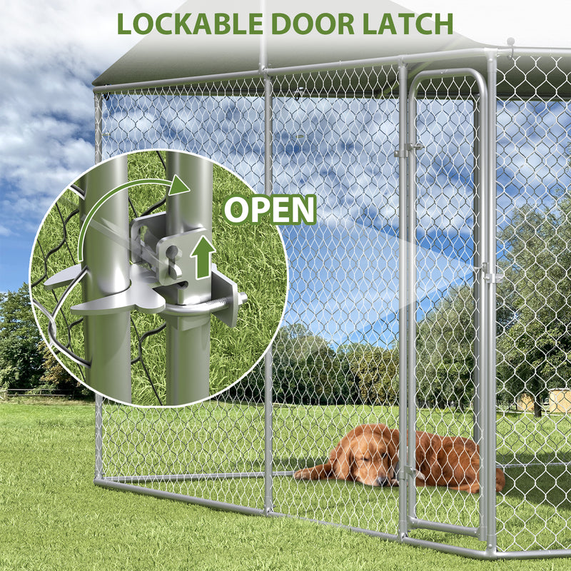 13x13 Extra Large Outdoor Dog Kennel, Dog Kennel Outside with Roof, Heavy Duty Dog Run Fence with Anti-UV & Waterproof Cover and Lockable Door, Covered Dog Playpen for Large Dogs