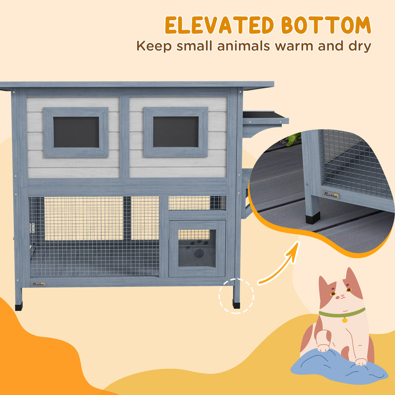 Outdoor Cat House, 2 Tier Weatherproof Feral Cat Shelter with Escape Door, Asphalt Roof, Jump Platform, Large Wooden Cat House for Outside, Backyard, Light Gray