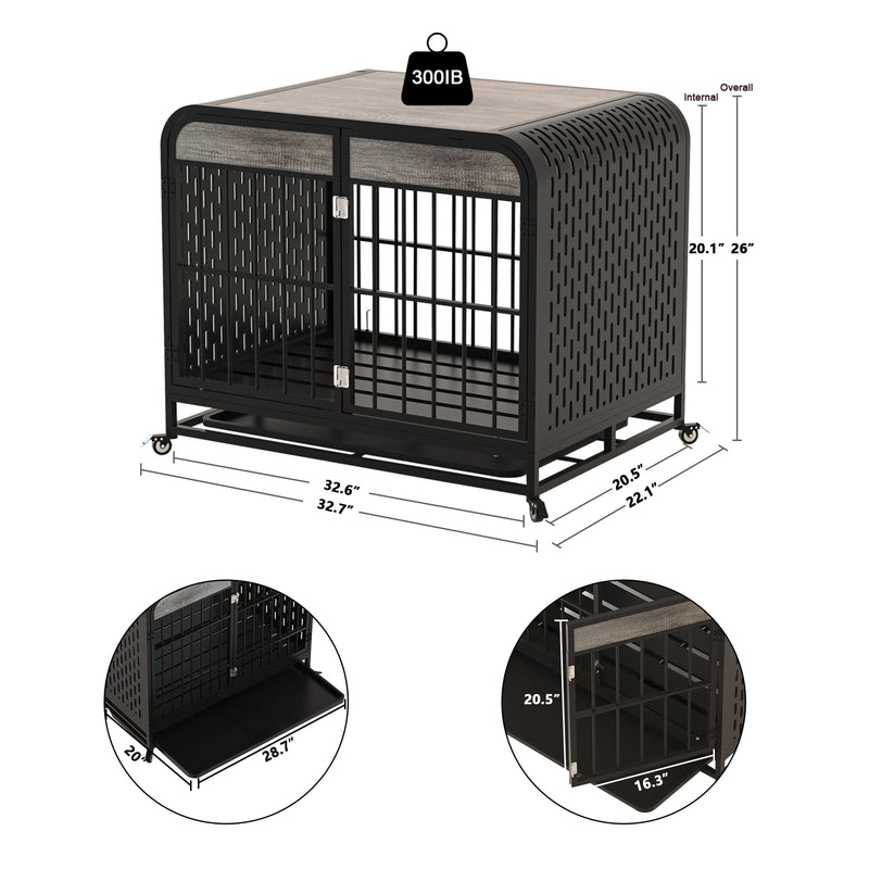 Heavy Duty Dog Crate Furniture Wooden Table Pet Dog Cage Kennel House Indoor Side End Table Decor with Removable Trays and Lockable Wheels for Medium and Large Dogs