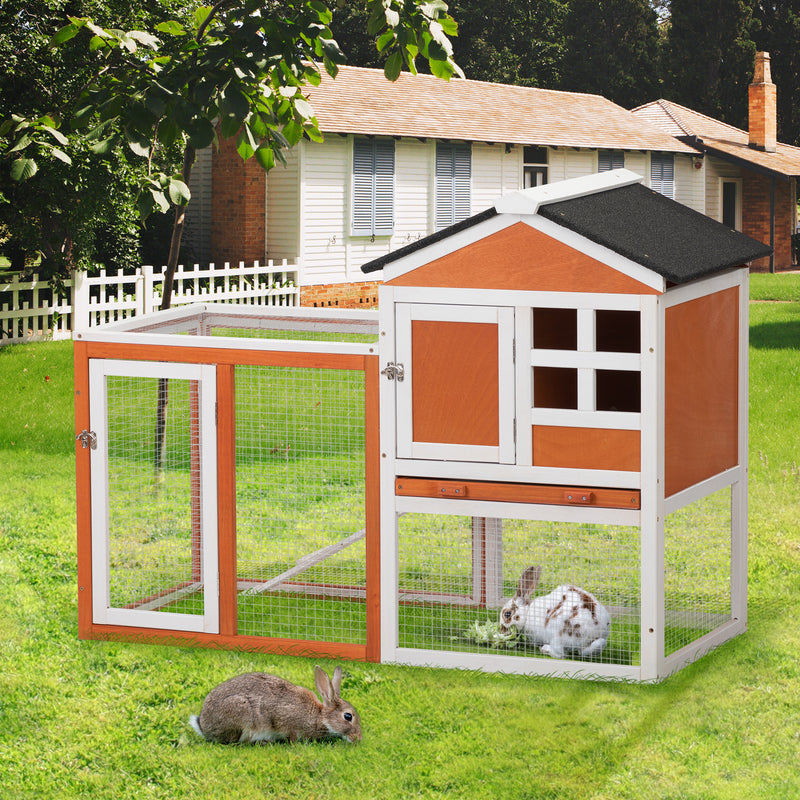 2-Story Wooden Rabbit Hutch Bunny Cage, Chicken Coop, Pet House for Small Animals, Orange + White