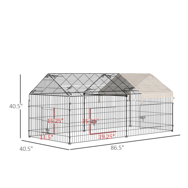 Metal Chicken Coop, 86.5" x 40.5" Portable Small Animal Playpen for Rabbit, Outdoor Dog Kennel with Water-resistant Cover, Beige