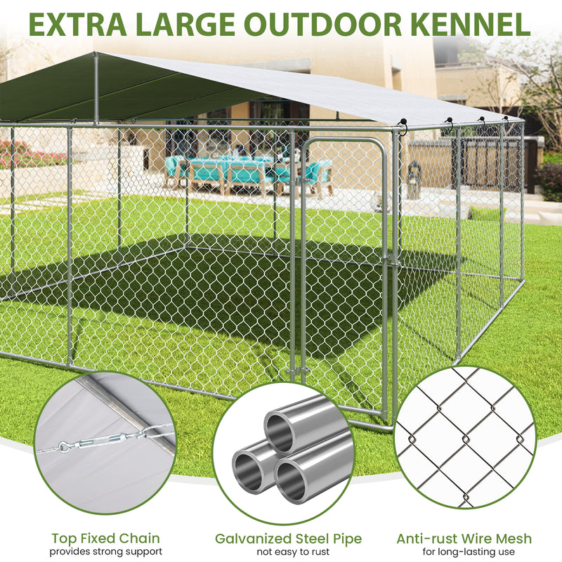 15x15 FT Extra Large Outdoor Dog Kennel, Outside Dog Kennel with Roof, Heavy Duty Dog Run Fence with Anti-UV & Waterproof Cover, Covered Dog Outdoor Kennel for Large Dogs