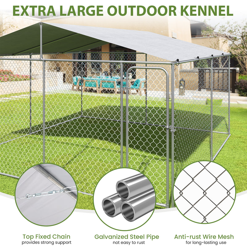 13x13 Extra Large Outdoor Dog Kennel, Dog Kennel Outside with Roof, Heavy Duty Dog Run Fence with Anti-UV & Waterproof Cover and Lockable Door, Covered Dog Playpen for Large Dogs