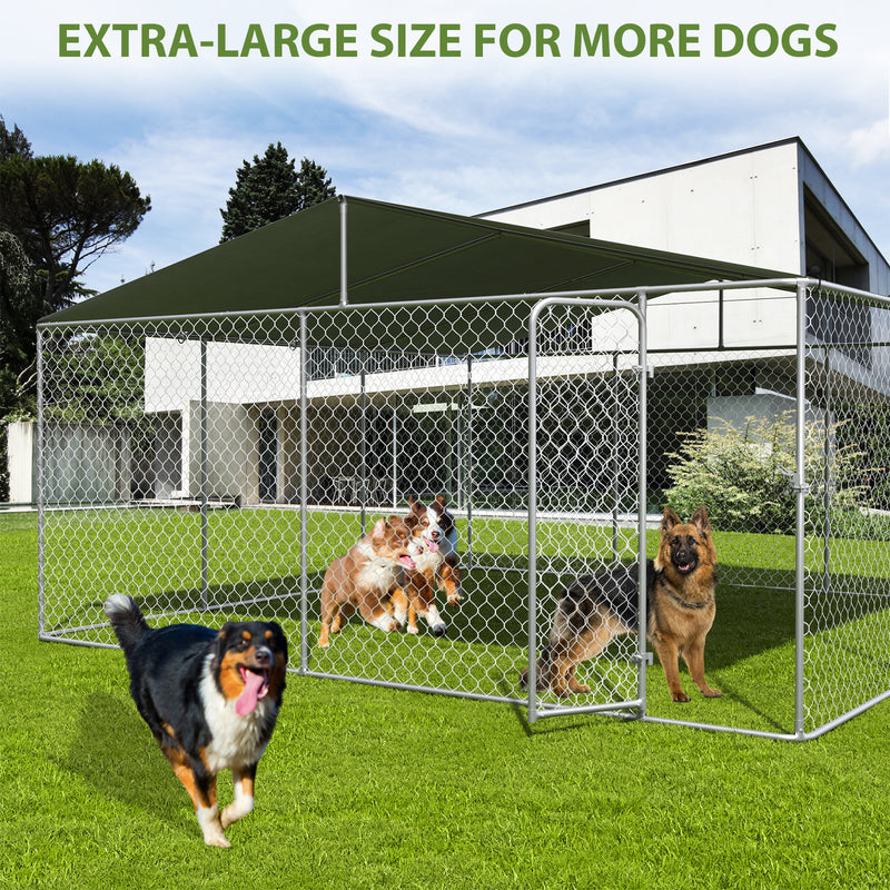 15x15 FT Extra Large Outdoor Dog Kennel, Outside Dog Kennel with Roof, Heavy Duty Dog Run Fence with Anti-UV & Waterproof Cover, Covered Dog Outdoor Kennel for Large Dogs