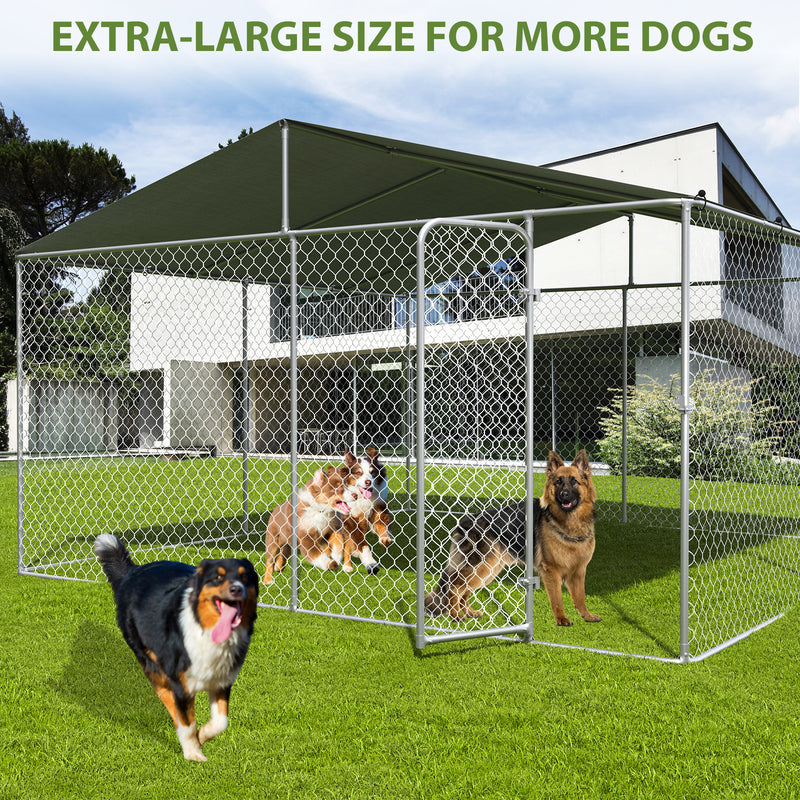 13x13 Extra Large Outdoor Dog Kennel, Dog Kennel Outside with Roof, Heavy Duty Dog Run Fence with Anti-UV & Waterproof Cover and Lockable Door, Covered Dog Playpen for Large Dogs