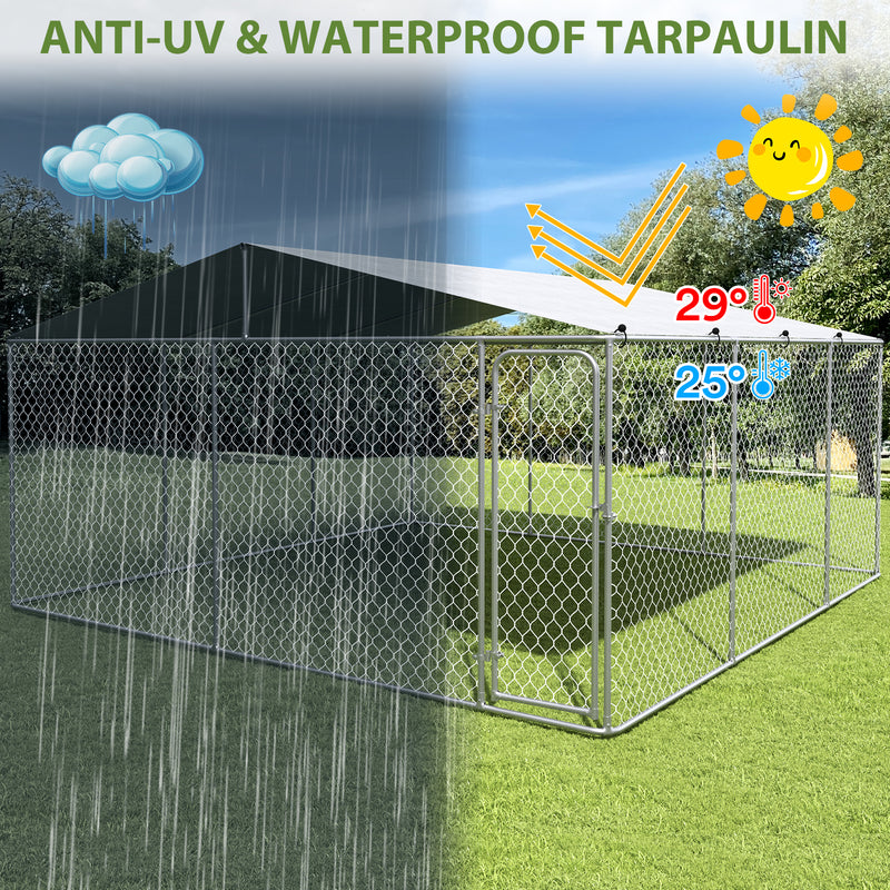 15x15 FT Extra Large Outdoor Dog Kennel, Outside Dog Kennel with Roof, Heavy Duty Dog Run Fence with Anti-UV & Waterproof Cover, Covered Dog Outdoor Kennel for Large Dogs