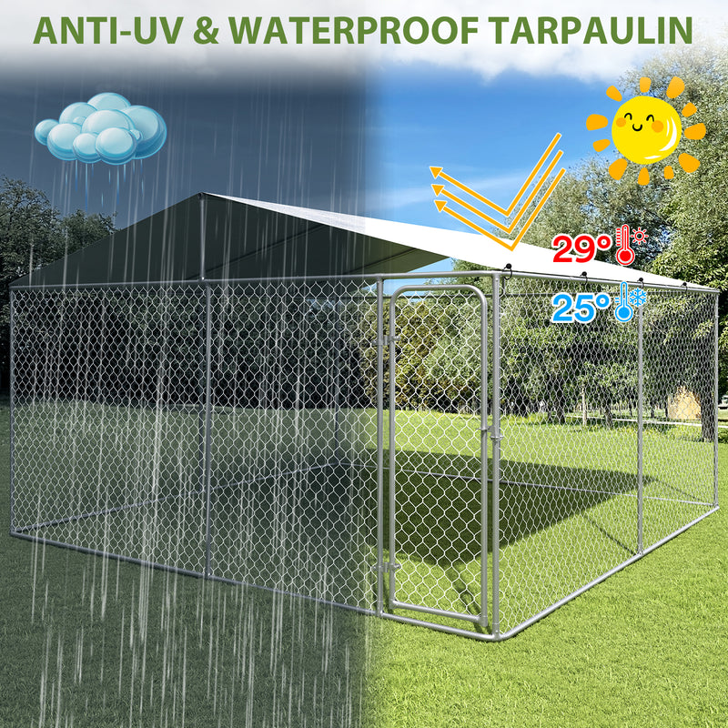 13x13 Extra Large Outdoor Dog Kennel, Dog Kennel Outside with Roof, Heavy Duty Dog Run Fence with Anti-UV & Waterproof Cover and Lockable Door, Covered Dog Playpen for Large Dogs