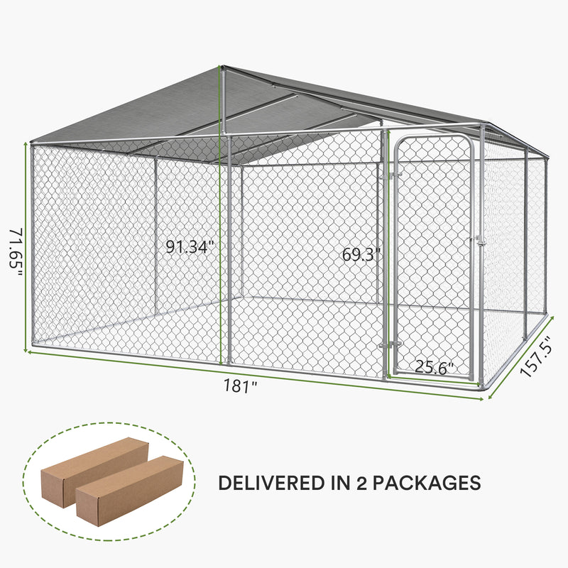 13x13 Extra Large Outdoor Dog Kennel, Dog Kennel Outside with Roof, Heavy Duty Dog Run Fence with Anti-UV & Waterproof Cover and Lockable Door, Covered Dog Playpen for Large Dogs