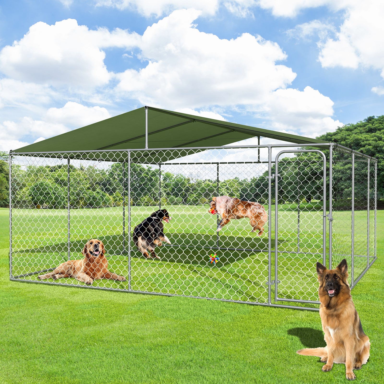 15x15 FT Extra Large Outdoor Dog Kennel Outside Dog Kennel with Roof Yafylly