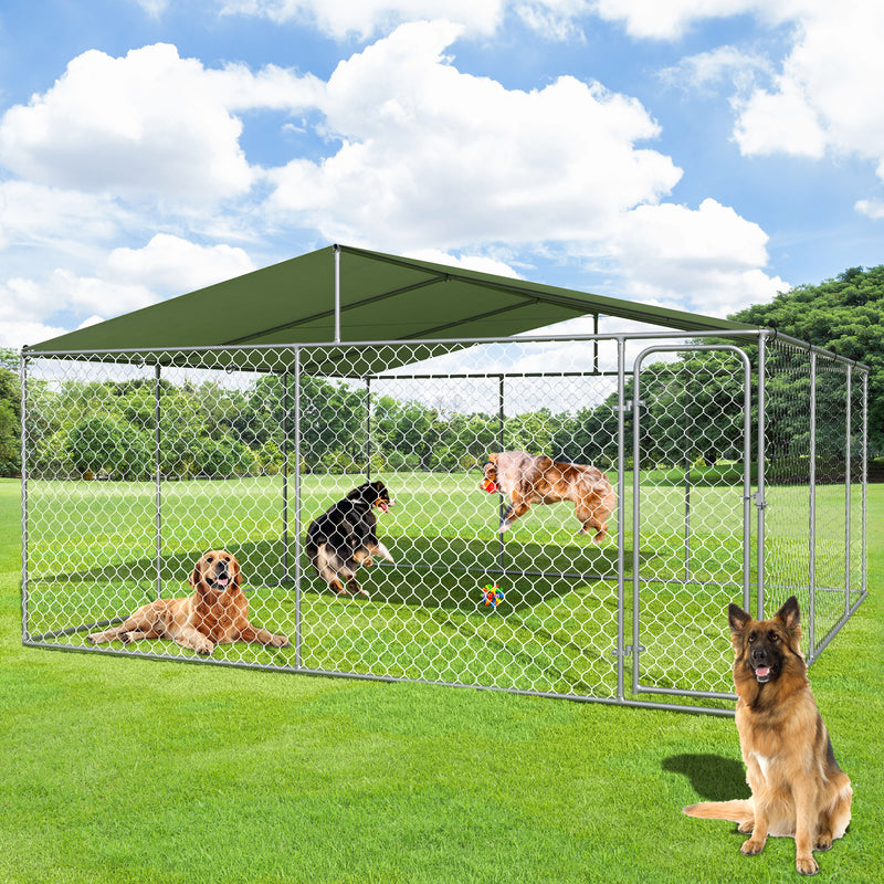 15x15 FT Extra Large Outdoor Dog Kennel, Outside Dog Kennel with Roof, Heavy Duty Dog Run Fence with Anti-UV & Waterproof Cover, Covered Dog Outdoor Kennel for Large Dogs