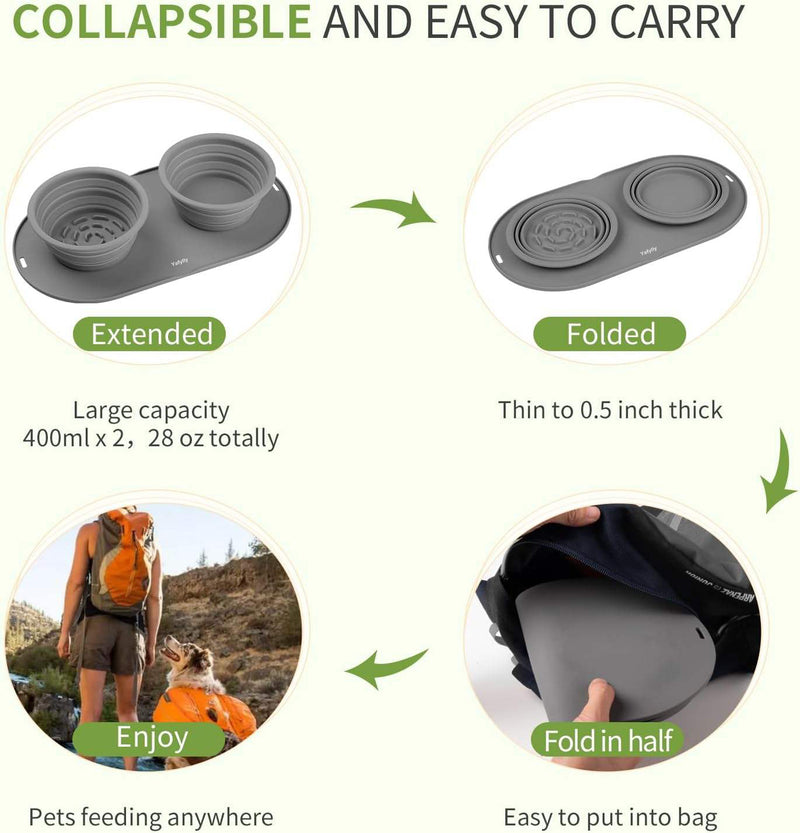 Collapsible Dog Bowl Set for Food and Water, Portable Travel Pet Bowls for Dogs and Cats, Foldable Feeding Bowls for Walking, Hiking and Camping
